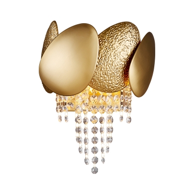 Golden Egg Shaped Wall Lighting Modernist 2 Lights Metal Sconce Light with Clear Crystal Draping