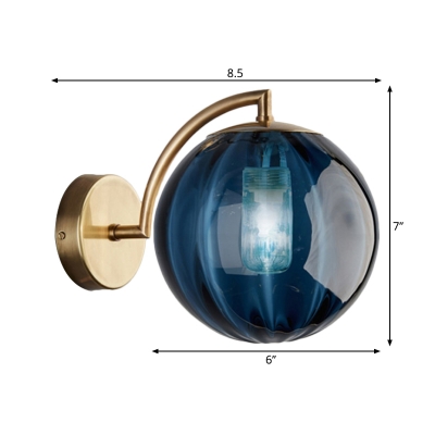 Gray/Amber/Blue Water Glass Ball Wall Lamp Colonial 1-Light Living Room Sconce Light Fixture