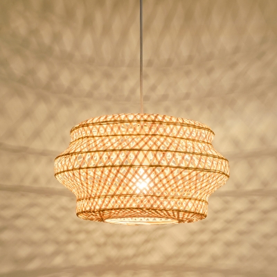 Handmade Lantern Hanging Ceiling Light Bamboo 1 Light Indoor Pendant Lighting in Wood for Tea Room