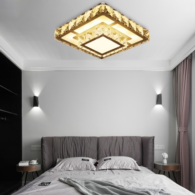 LED Bedroom Ceiling Light Fixture Simple White Flush Mount with Square Crystal Shade in Warm/White Light,Recessed/Surface Mounted