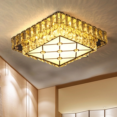 LED Hallway Flush Mount Light Modernist Square Clear Crystal Ceiling Light Fixture