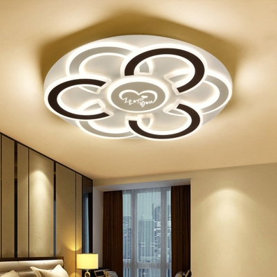 Metallic Floral LED Flush Mount Light Contemporary Black and White Close to Ceiling Lamp