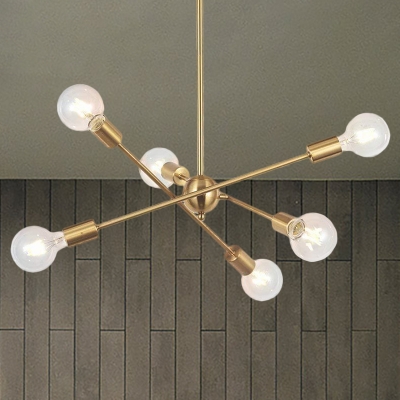 Mid-Century Sputnik Chandelier Lighting Metal 6/8 Lights Living Room Pendant Lamp with Bare Bulb in Brass/Chrome Finish