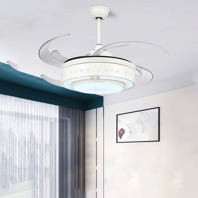 Minimal 8-Blade Drum Fan Lighting Acrylic Integrated LED Semi Close to Ceiling Light in White