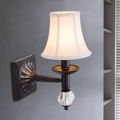 Modernist Bell Wall Light Sconce Fabric 1 Head Corridor Wall Lamp in Black Finish