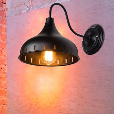 Onion Shade Restaurant Wall Lighting Metal 1 Head Industrial Wall Light Fixture with Gooseneck Arm in Black/White/Weathered Copper