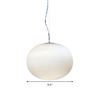Oval Dining Room Pendant Light White Glass 1 Head Simple Style Hanging Lamp Kit, 9.5
