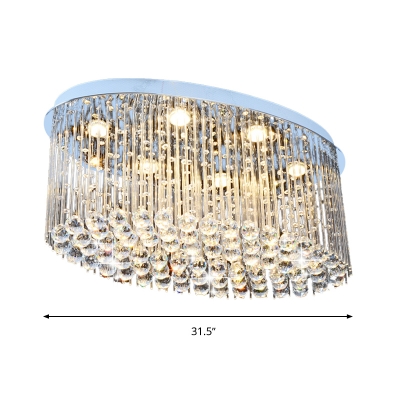 Oval Flush Light Contemporary Crystal 6 Heads Nickel Ceiling Mount Light Fixture