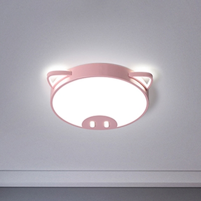 Pink/Blue Pig Ceiling Mounted Fixture Cartoon Acrylic LED Flush Ceiling Light in Warm/White Light, 19.5