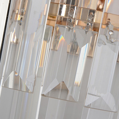Postmodern Tiered Sconce Light Metal Tube and Crystal Block 4 Lights Bedroom Wall Lamp in Gold