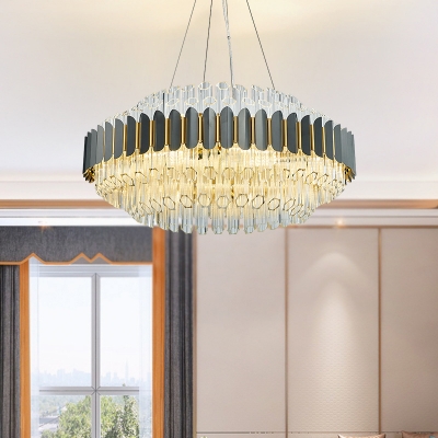 Prismatic Crystal Tubular Chandelier Lamp Modern 12-Light Grey Ceiling Pendant Light