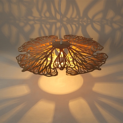 Rattan Hanging Light with Saucer Shade 1 Head Asian Style Pendant Lighting for Dining Room
