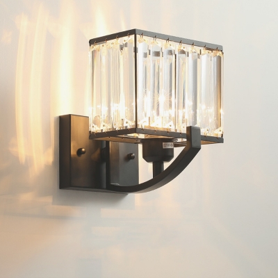 Rectangle Clear Crystal Wall Mount Light Modern Style 1 Light Black/Gold Sconce Light for Bedside, 7