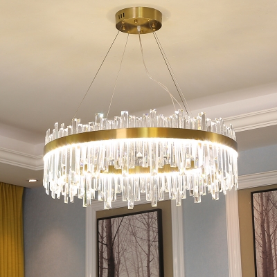 Rectangle Cut Crystal Round Chandelier, Round Gold Chandelier With Crystals