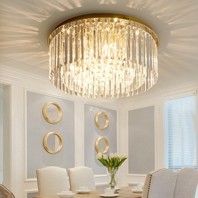 Round Crystal Ceiling Lamp Contemporary 6-Light Dining Room Flush Mount Light in Gold