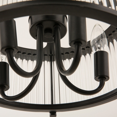 Round Crystal Flushmount Lighting Contemporary 4 Lights Black Living Room Semi Flush Lamp