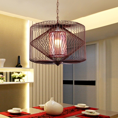 Rust Geometric Suspension Lamp Classical Metal 1 Light Dining Room Pendant Lighting Fixture