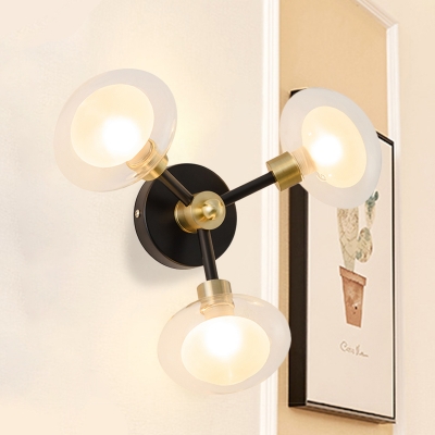 Spherical Clear Glass Sconce Light Contemporary 1/3 Lights Black and Gold Wall Lamp