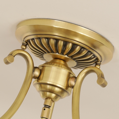 White Glass Brass Ceiling Flush Bowl 3 Heads Colonialist Semi Mount Lighting for Foyer