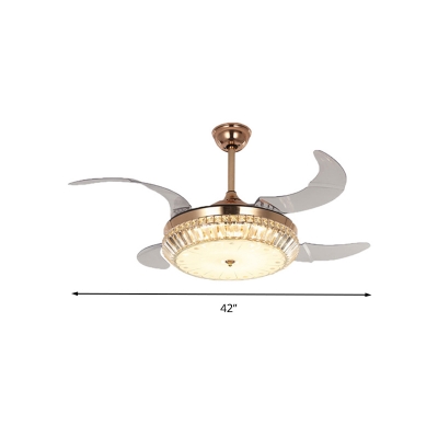 White Glass Drum Semi Flush Light Fixture Modern LED Gold Ceiling Fan Lamp for Bedroom, Wall/Remote Control/Frequency Conversion