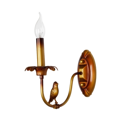 1 Bulb Candle Sconce Rustic Brass Metal Wall Mounted Light Fixture for Corridor, with/without Shade