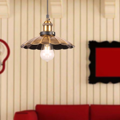 1 Light Restaurant Hanging Light Industrial Style Adjustable Brass Finish Pendant Lamp with Metallic Shade