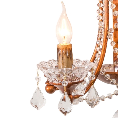2 Heads Candle Wall Mount Light with Crystal Beaded Strand French Country Sconce Light in Weathered Copper