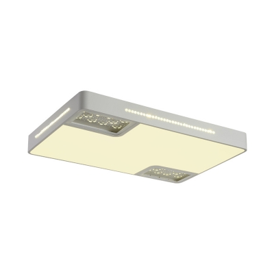 Acrylic Rectangle Ceiling Light Simple Style White LED Flush Mount Light with Crystal Beaded Accent