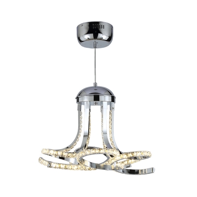 Chrome Twisted Suspension Light Modernism Metal and Crystal LED Hanging Chandelier in Warm/White Light
