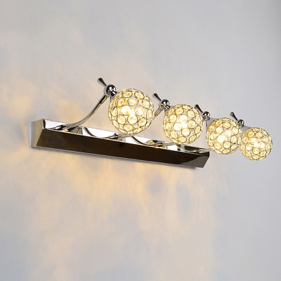 Clear Crystal Ball Wall Light Fixture Contemporary Stylish 3/4 Lights Black Finish Vanity Lamp, Warm/White Light