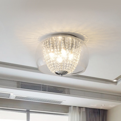 Clear Crystal Beaded Strand Ceiling Lamp Modern 4 Bulbs Ceiling Flush Mount Light in Chrome