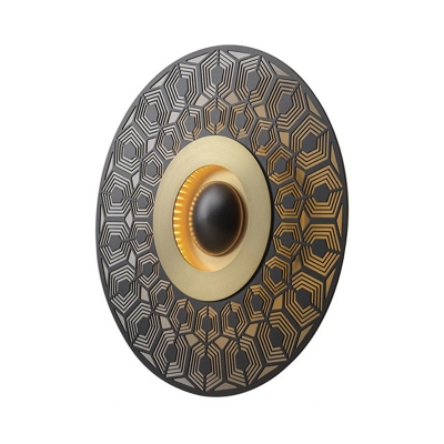 Colonial Round Flush Mount Wall Light LED Metal Wall Sconce Lighting in Brass for Porch