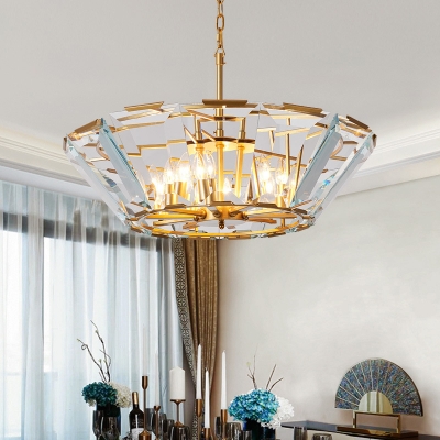 Crystal Panel Basket Chandelier Lighting Postmodern 6 Heads Gold Hanging Light Fixture