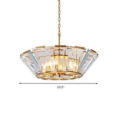 Crystal Panel Basket Chandelier Lighting Postmodern 6 Heads Gold Hanging Light Fixture