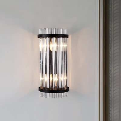 

Cylinder Three Side Crystal Rod Wall Lamp Postmodern 2 Heads Black/Gold Sconce Light Fixture, HL574250