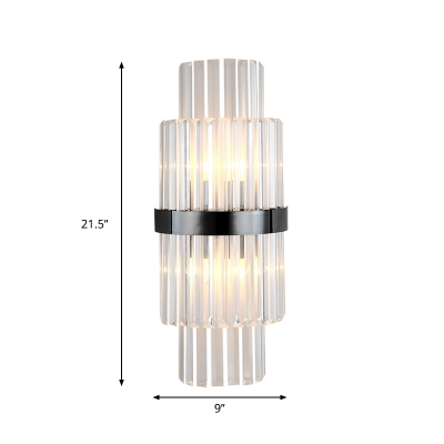 Dual-Layered Wall Sconce Lamp Modern Stylish Clear Crystal 2 Lights Black Finish Wall Light Fixture