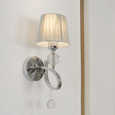 Fabric Cone Shade Wall Sconce Fixture Modern Style 1 Head Silver Wall Lighting with Clear Crystal Ball Deco