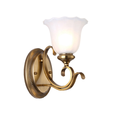 Flower Milky Glass Wall Lighting Classic Style 1 Light Dining Room Wall Sconce Lamp in Gold