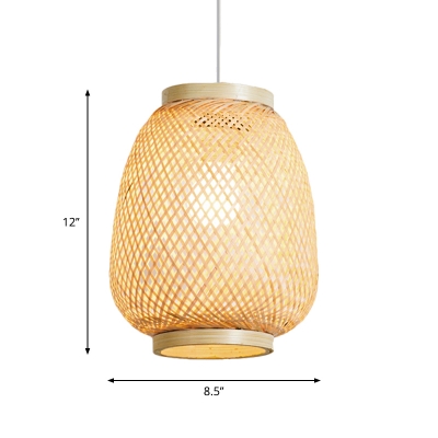 Handwoven Lantern Pendant Lamp Asian Style Single Light 8.5