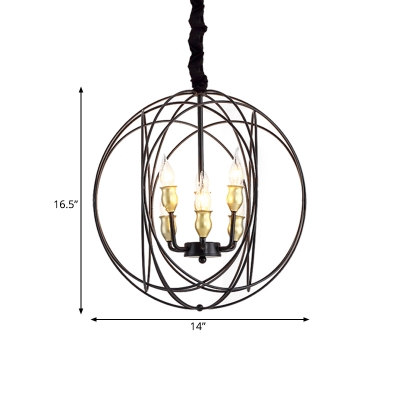 Metal Black/Gold Suspension Lighting Globe 4/6 Lights Classical Ceiling Chandelier for Living Room