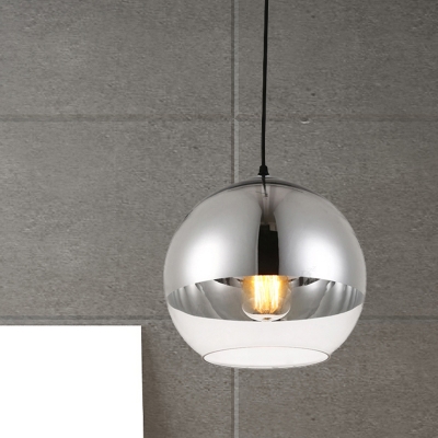 Minimalist Sphere Pendant Lamp Silver and Clear Glass 1 Head 6