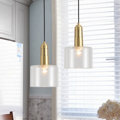 Modern Cylinder Hanging Light Clear Glass 1 Head Dining Room Pendant Light Fixture