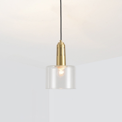Modern Cylinder Hanging Light Clear Glass 1 Head Dining Room Pendant Light Fixture