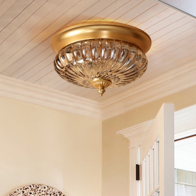 Prismatic Glass Dome Ceiling Lighting Colonial 2 Heads Corridor Flush Mount Light Fixture in Brass, 10