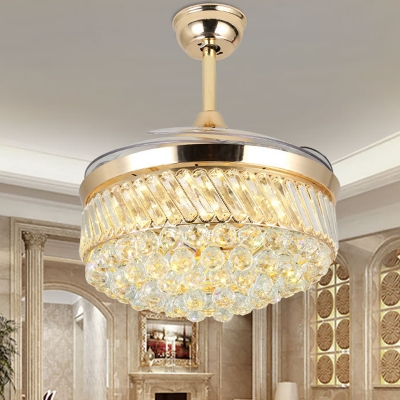 Raindrop Crystal Ceiling Fan Light Modernism LED Gold Semi Flush Mount in White/Color-Changing Light, Wall/Remote Control/Frequency Conversion