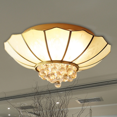 Ribbed Glass Flared Ceiling Flush Mount Contemporary 4/6-Light White Flushmount Lighting with Crystal Finia