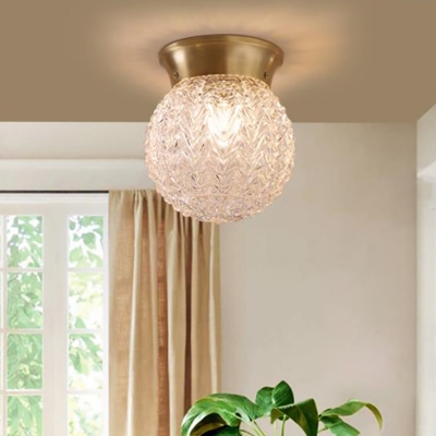 Ripple Glass Brass Ceiling Light Orb Single Head Colonialist Flush Mount Lighting for Living Room