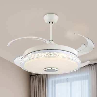 

Round Bedroom LED Ceiling Fan Prismatic Crystal Minimalist Semi Flush Light in White, HL576453