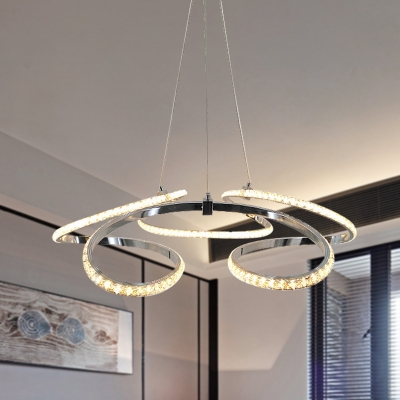 Simple Twist Crystal Chandelier Lighting LED Suspension Pendant Light in Chrome for Living Room, White/Warm Light