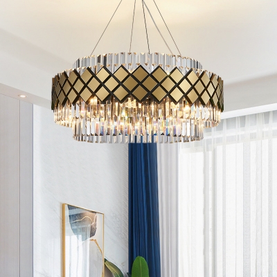 Simplicity Round Mesh Chandelier Light Clear Crystal Glass 12-Light Golden Ceiling Pendant